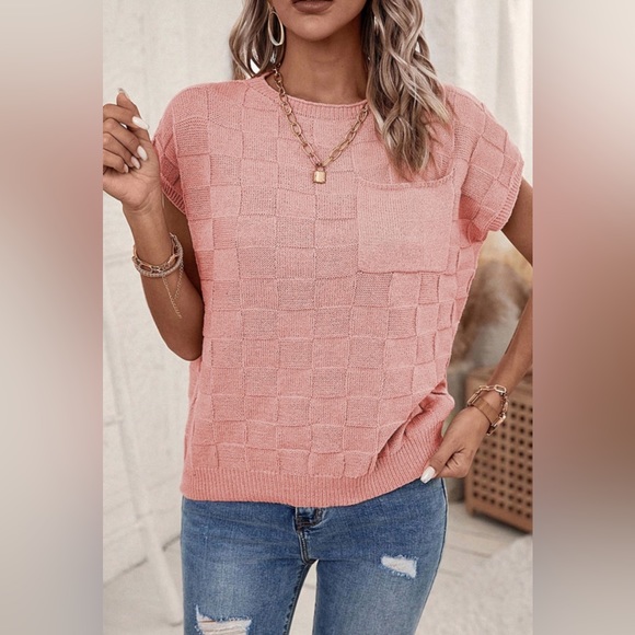 Dusty pink lattice texture knit sweater S M L - Picture 2 of 4